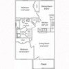Floor plan for 2 beds, 1 bath, 864 sqft